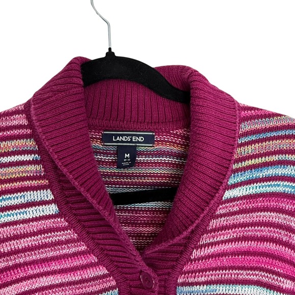 Lands' End Women's Shawl Collar Cardigan M Stripe Knit 100% Cotton Sweater - Picture 4 of 8